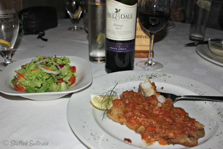 Mokolodi Nature Preserve Dinner - Kingklip Fish and South African Pinotage Wine StuffedSuitcase.com