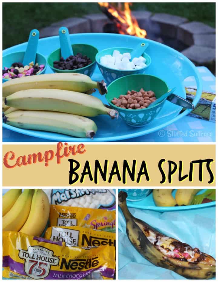 Campfire Banana Split Recipe for Summer Backyard Dessert Fun! StuffedSuitcase.com