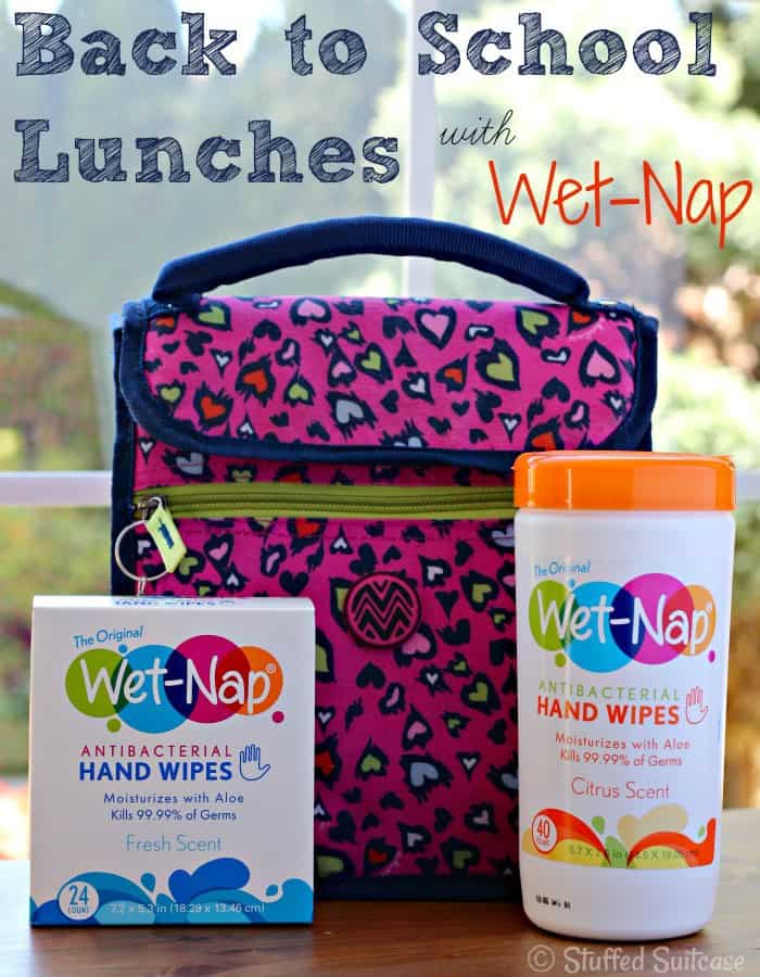 Back to School Hot Lunch Ideas plus add in a Wet-Nap hand wipe for clean up before and after eating StuffedSuitcase.com