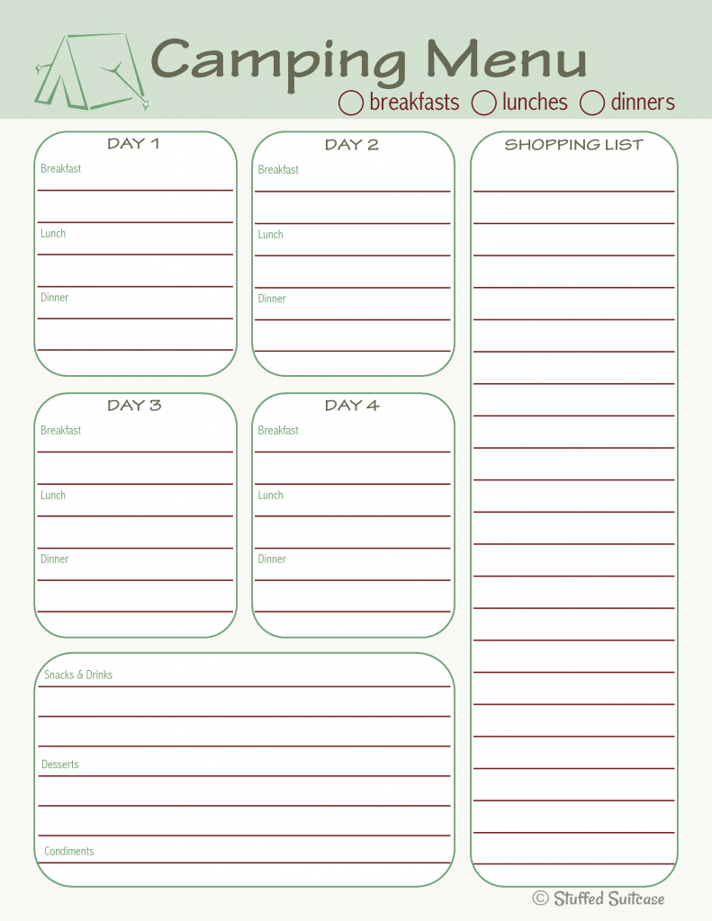 camping meal planner template