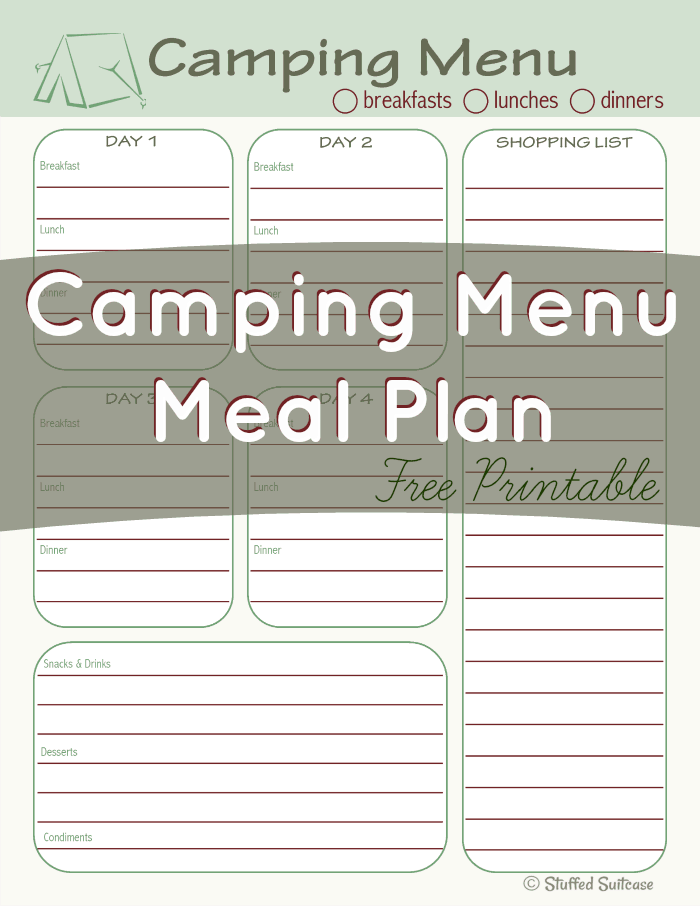 Use this Camping Meal Planner template free printable to plan your meals for your next camping trip StuffedSuitcase.com