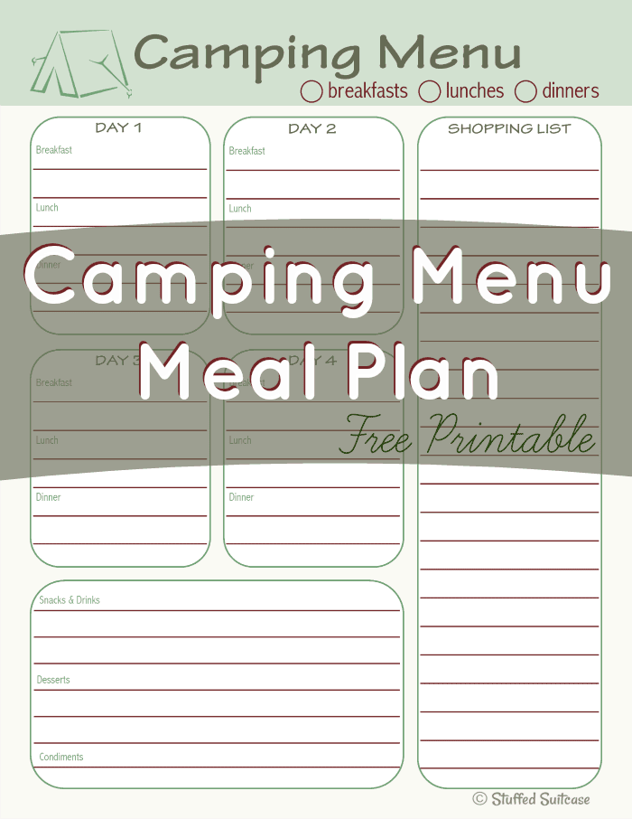 Use this Camping Menu Meal Planning free printable to plan your meals for your next camping trip StuffedSuitcase.com