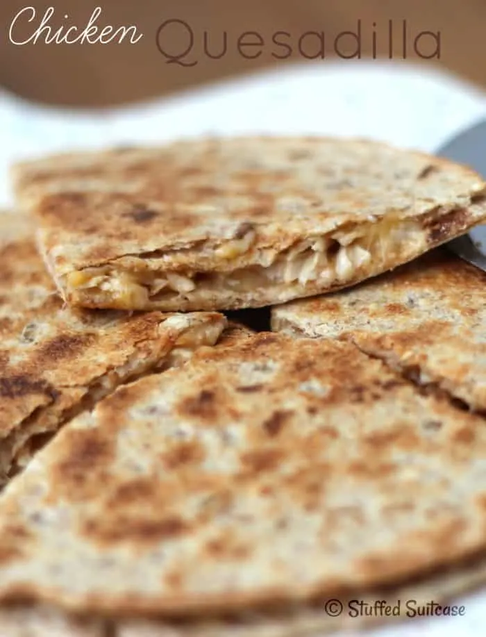 Chicken Quesadilla Recipe - quick and easy dinner or perfect for packing in a school lunch | StuffedSuitcase.com