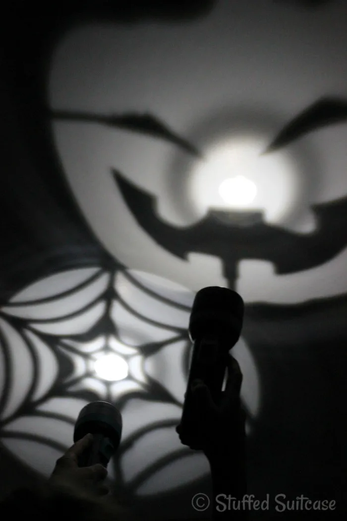 make your own halloween projection silhouette flashlight craft diy StuffedSuitcase.com