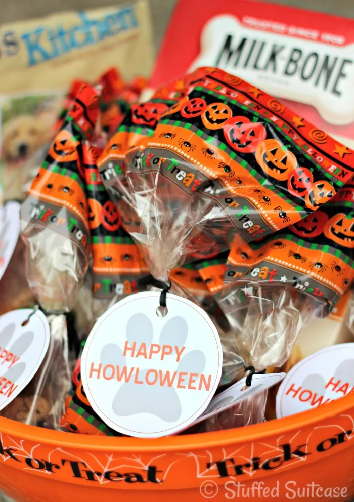 Happy Howloween Pet Treat Bags perfect to hand out for dog treats in the neighborhood #TrickorTreatEm | StuffedSuitcase.com