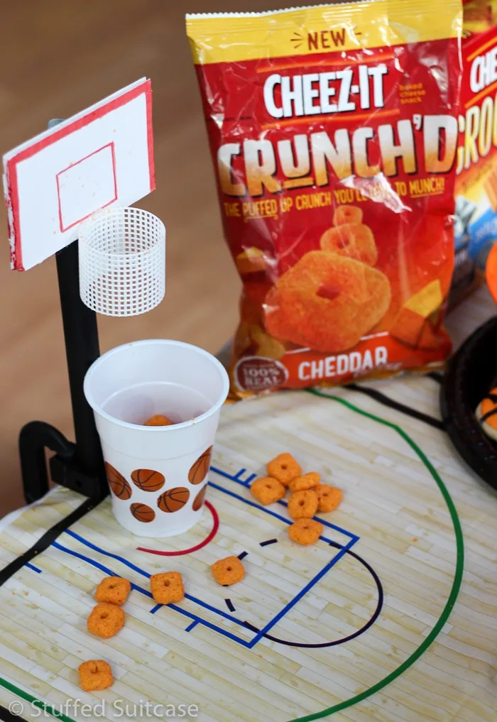 Cheez-It Crunch'd is the perfect game snack for shooting hoops on a DIY tabletop basketball game
