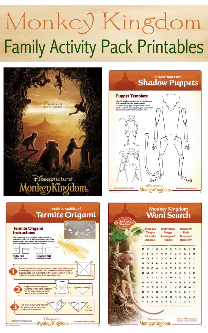 Have you seen the new Disneynature Monkey Kingdom movie yet? It's a great movie for families, and this free family activity pack has fun facts and activities that kids will love!