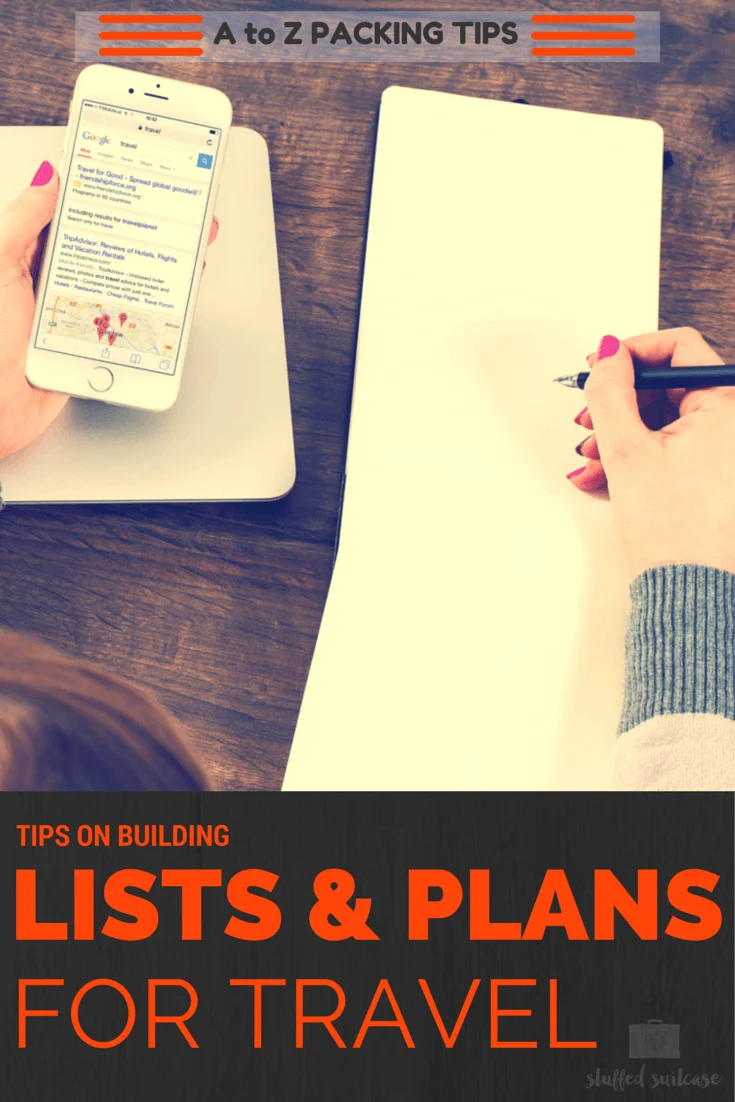 Get organized before your trip by building packing lists and to-do lists to help you plan for leaving home and getting ready for your vacation! A to Z Travel Packing Tips series at StuffedSuitcase.com