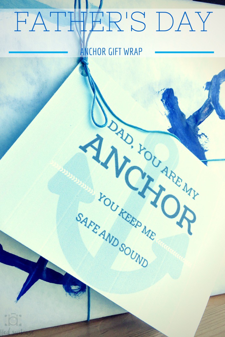 Create a special anchor themed gift for Father's Day this year with kids handmade anchor wrapping paper and a free printable card