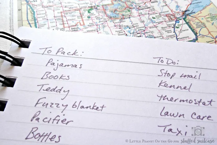 Tips for building packing and to do lists before traveling.