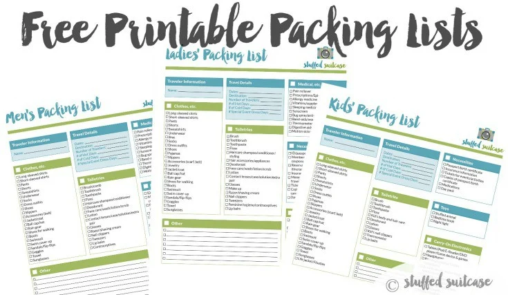 packing list template printable stuffed suitcase