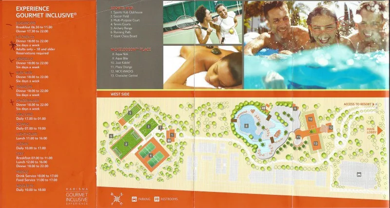 The main activities area for the Nickelodeon Resort Punta Cana. This is the end opposite from the beach, so imagine this map connecting with the above map on the left side of the lobby.