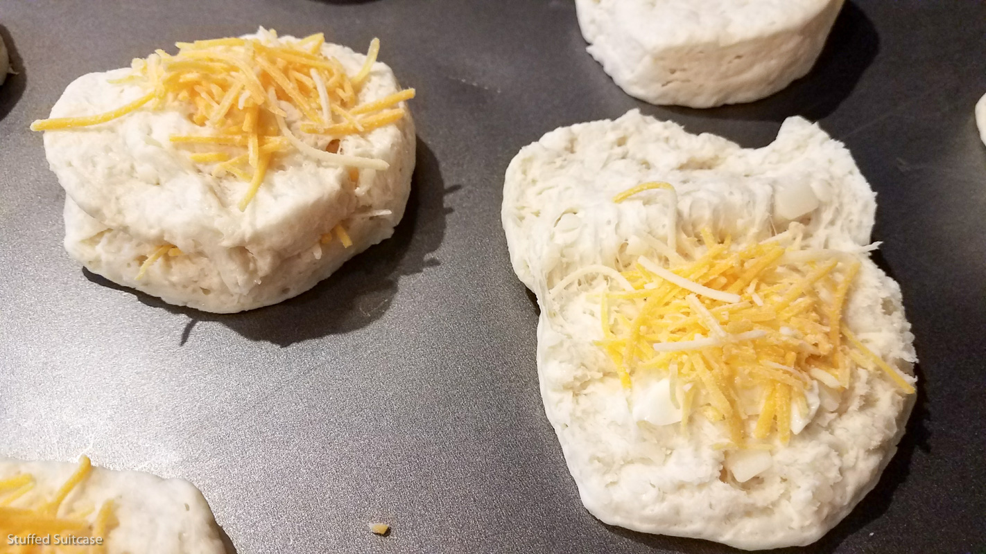 Create faux cheese souflle by making cheese biscuits © Stuffed Suitcase