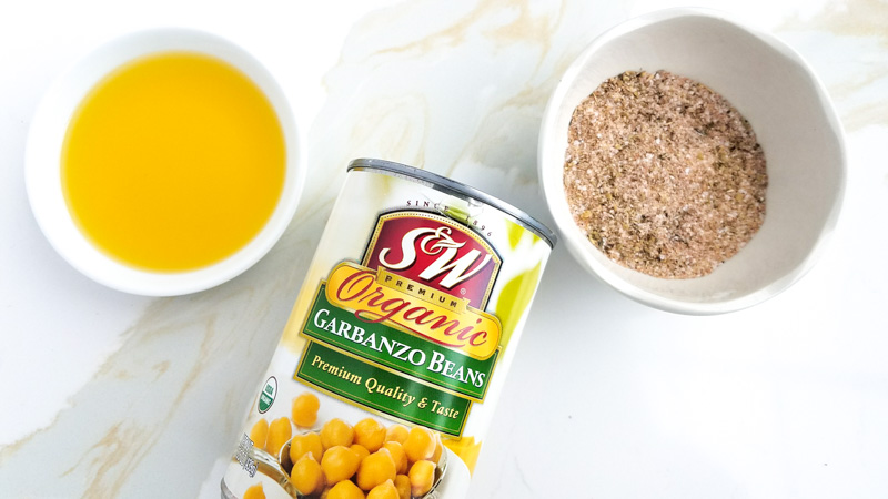 Ingredients to make roasted garbanzo beans - chickpeas