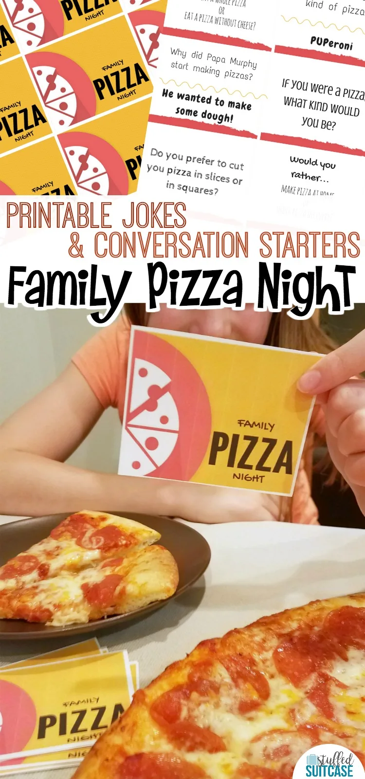 Pizza is popular for busy family nights, add my free printable conversation starters and jokes to make your pizza night a family fun night!