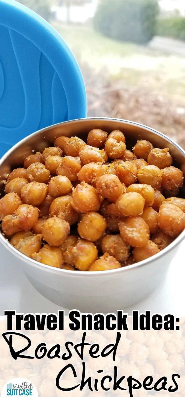 The best travel snack - roasted chickpeas! Protein snack with nutrients, great for road trip snacking & after school snacks!