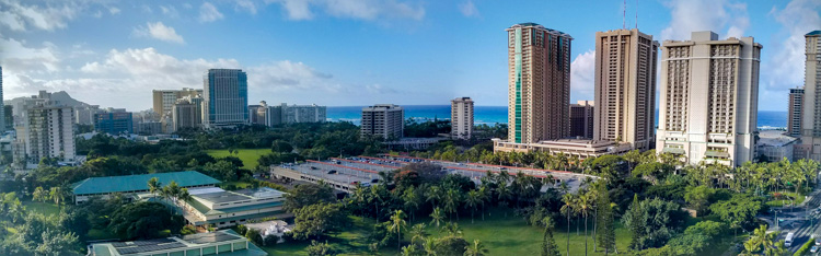 Amazing patio room view of Waikiki Beach Oahu from the DoubleTree Hilton Alana Waikiki Beach Hotel