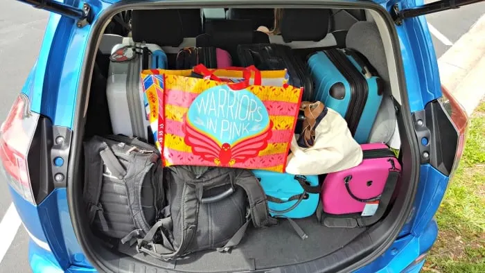 trunk packed for road trip vacation
