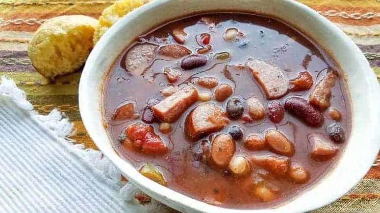 Easy and Quick Crockpot Meal 4 Bean and Sausage Soup