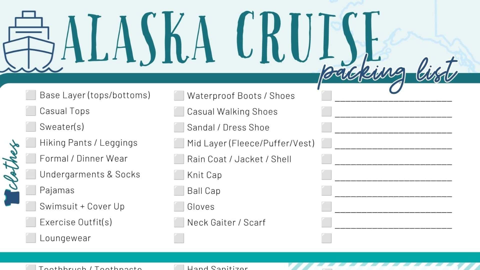 feature blog image of alaska cruise printable packing list