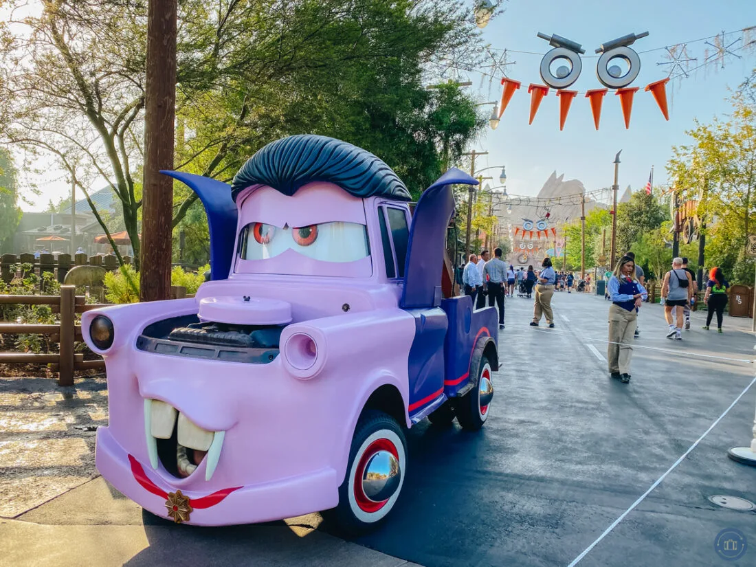 tow mater dressed as vampire for halloween at cars land disneyland