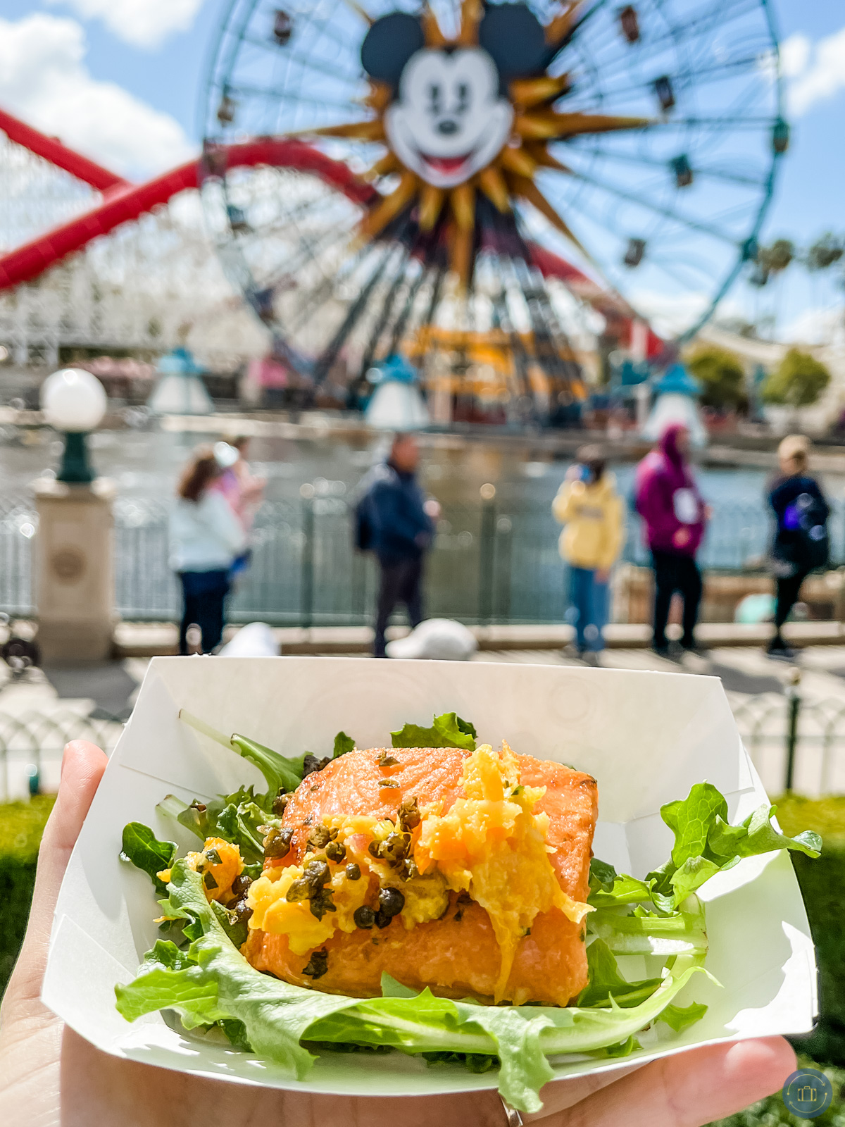 salmon salad at disneyland food and wine festival held in front of mickey wheel
