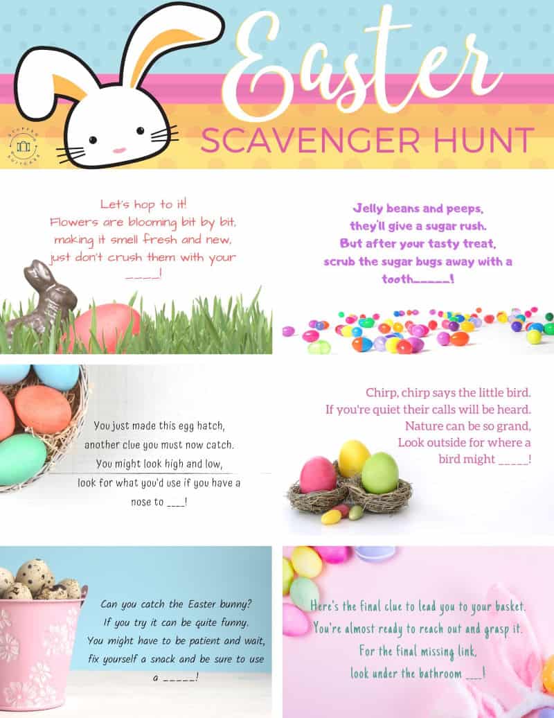 Easter Scavenger Hunt Clues for Hiding Kids Easter Baskets!