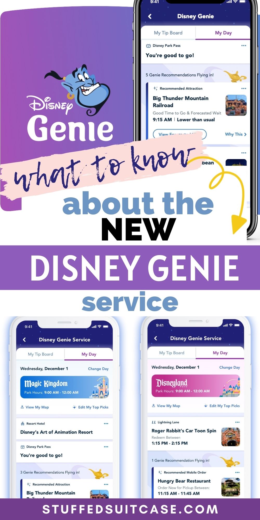 new disney genie app service for disneyland and walt disney world collage image