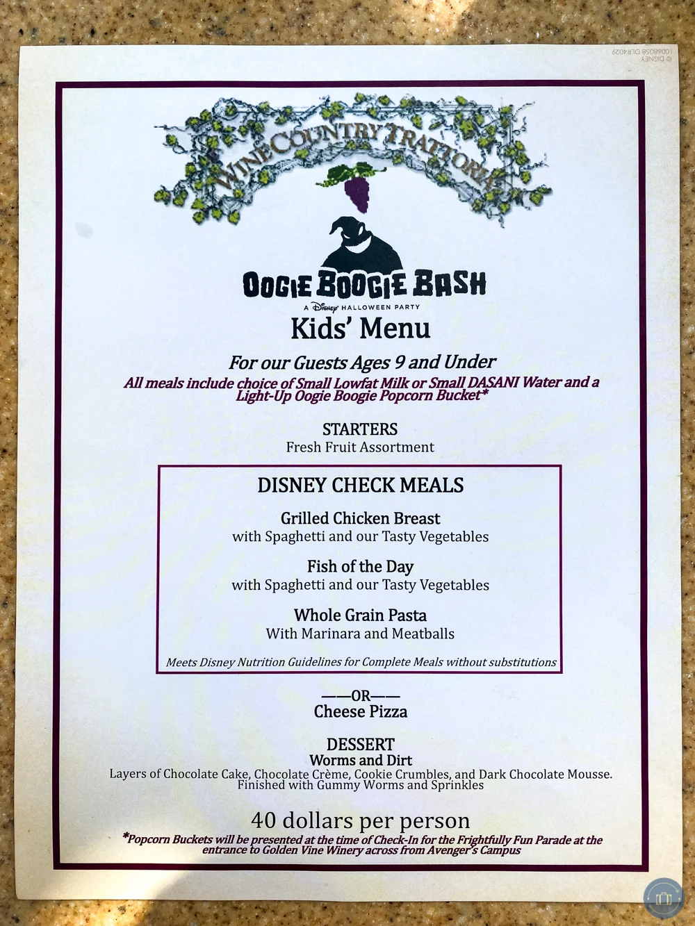 oogie boogie bash parade wine country trattoria dining package kids menu
