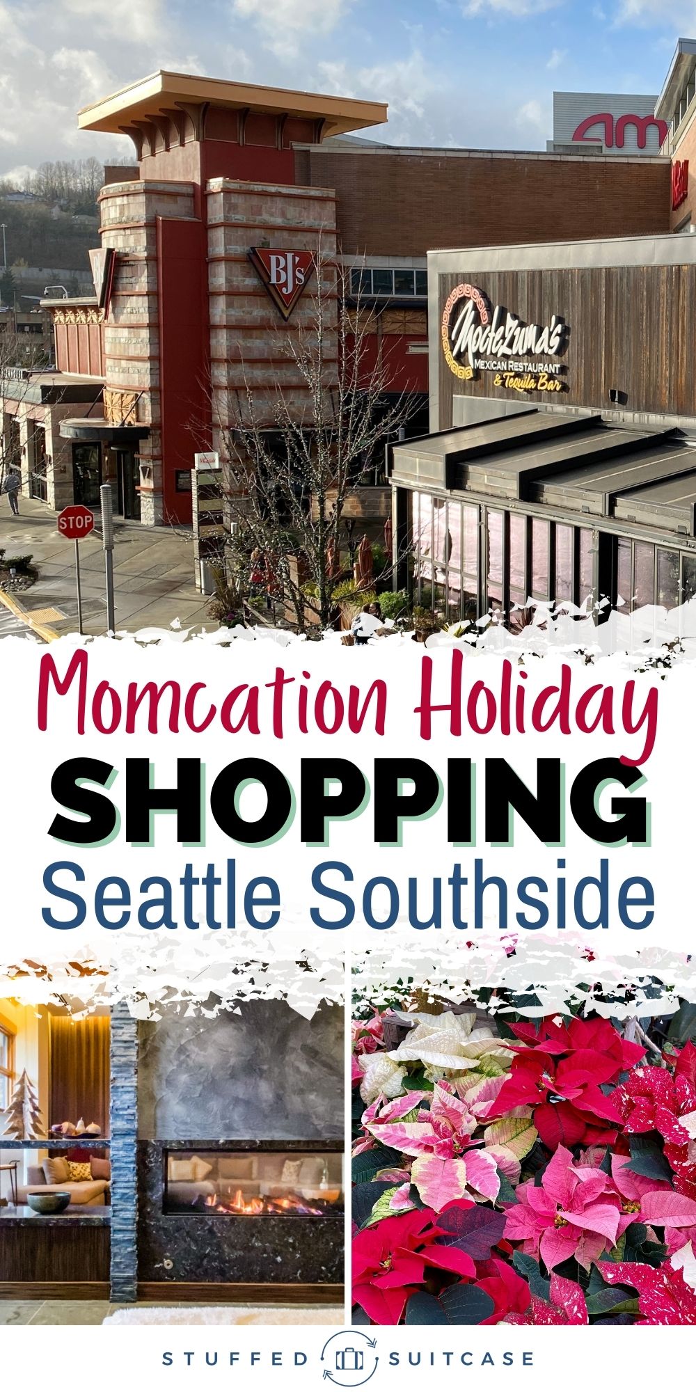 collage with text for momcation holiday shopping trip to seattle southside