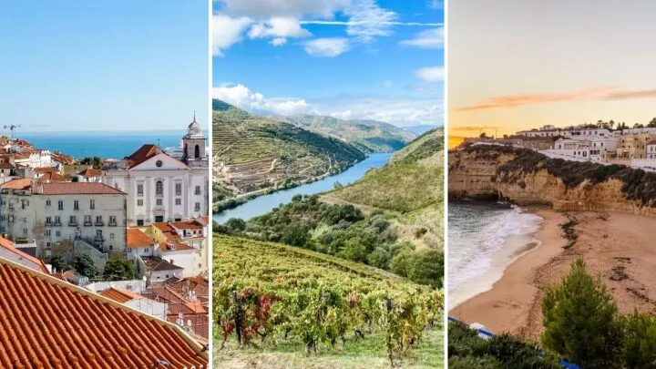 3 image collage planning a trip to portugal lisbon douro valley algarve