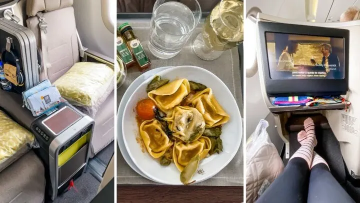 collage of tap portugal business class flight images
