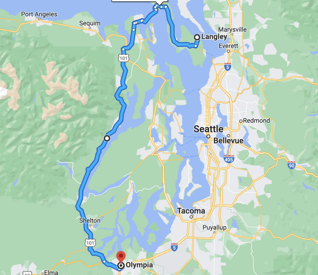 olympic peninsula to langley via port townsend to coupeville ferry map route