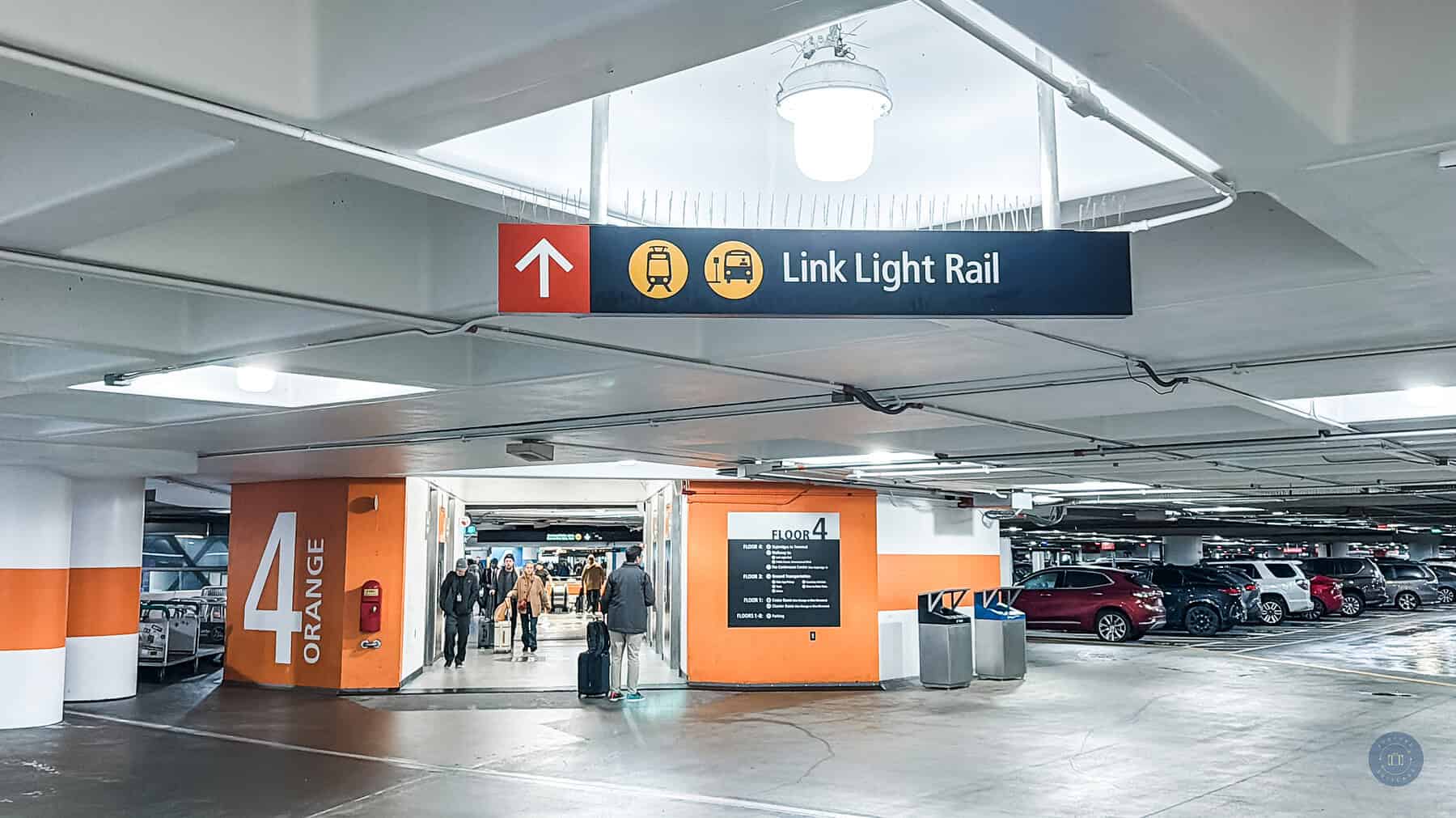 Link Light Rail signs in the SEA airport parking garage
