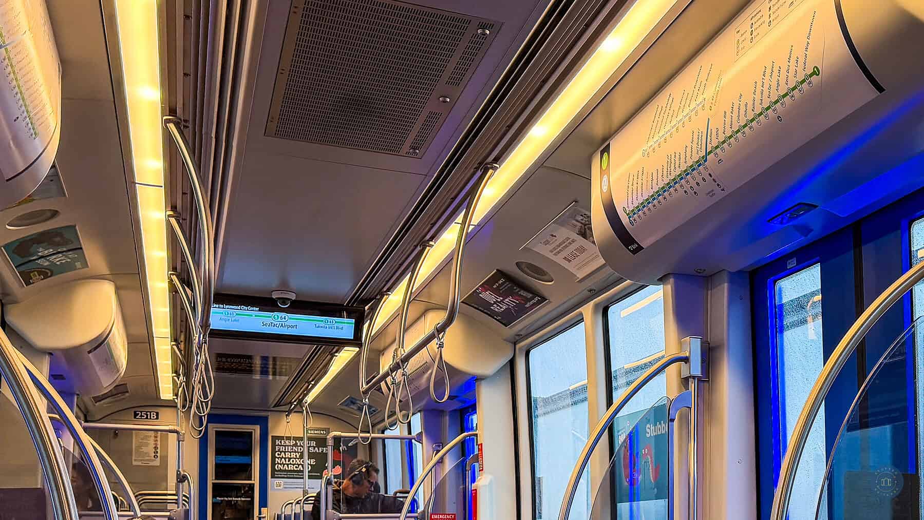 riding the link light rail train from seattle airport to downtown seattle