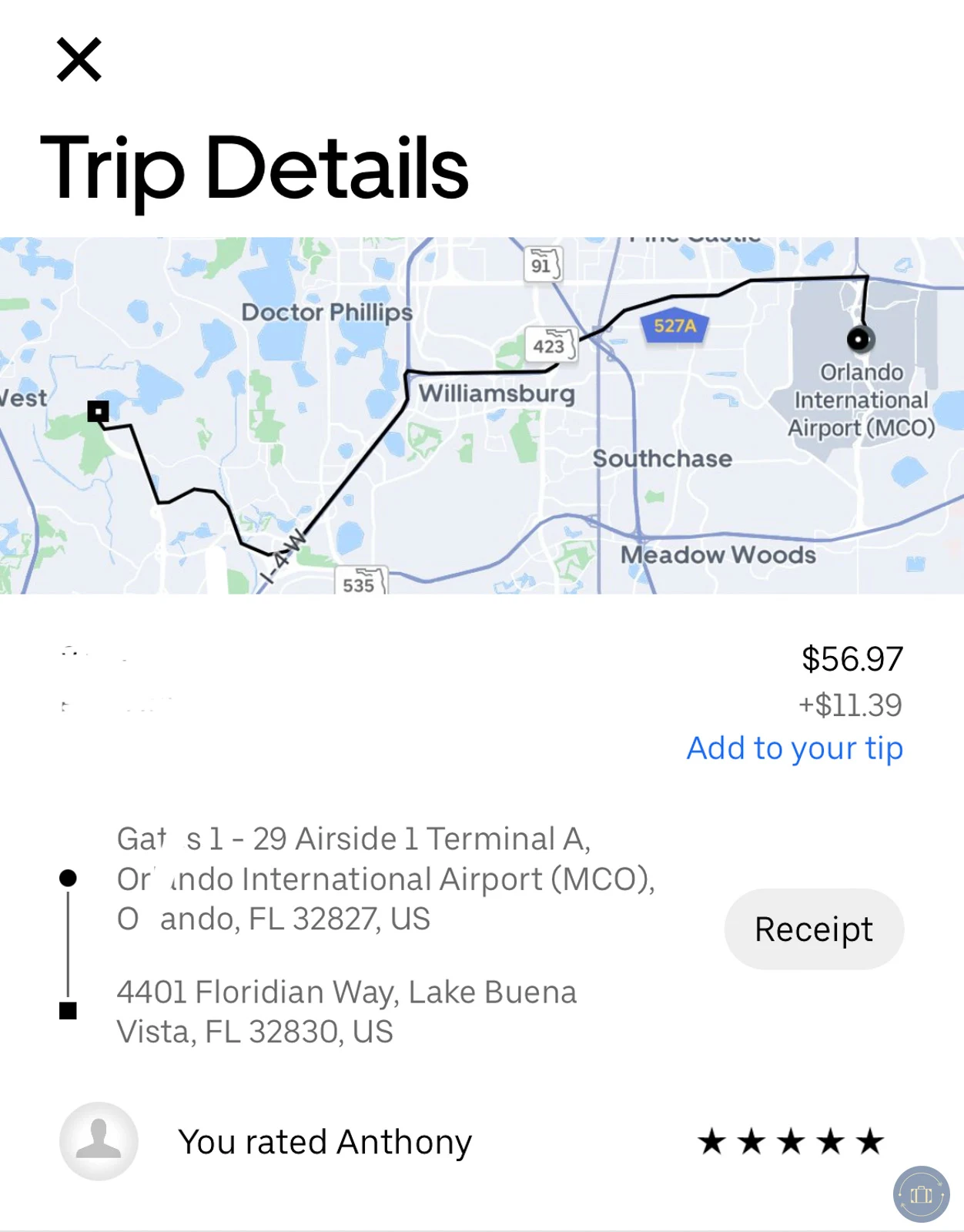 uber cost for ride to disney world from orlando airport screenshot