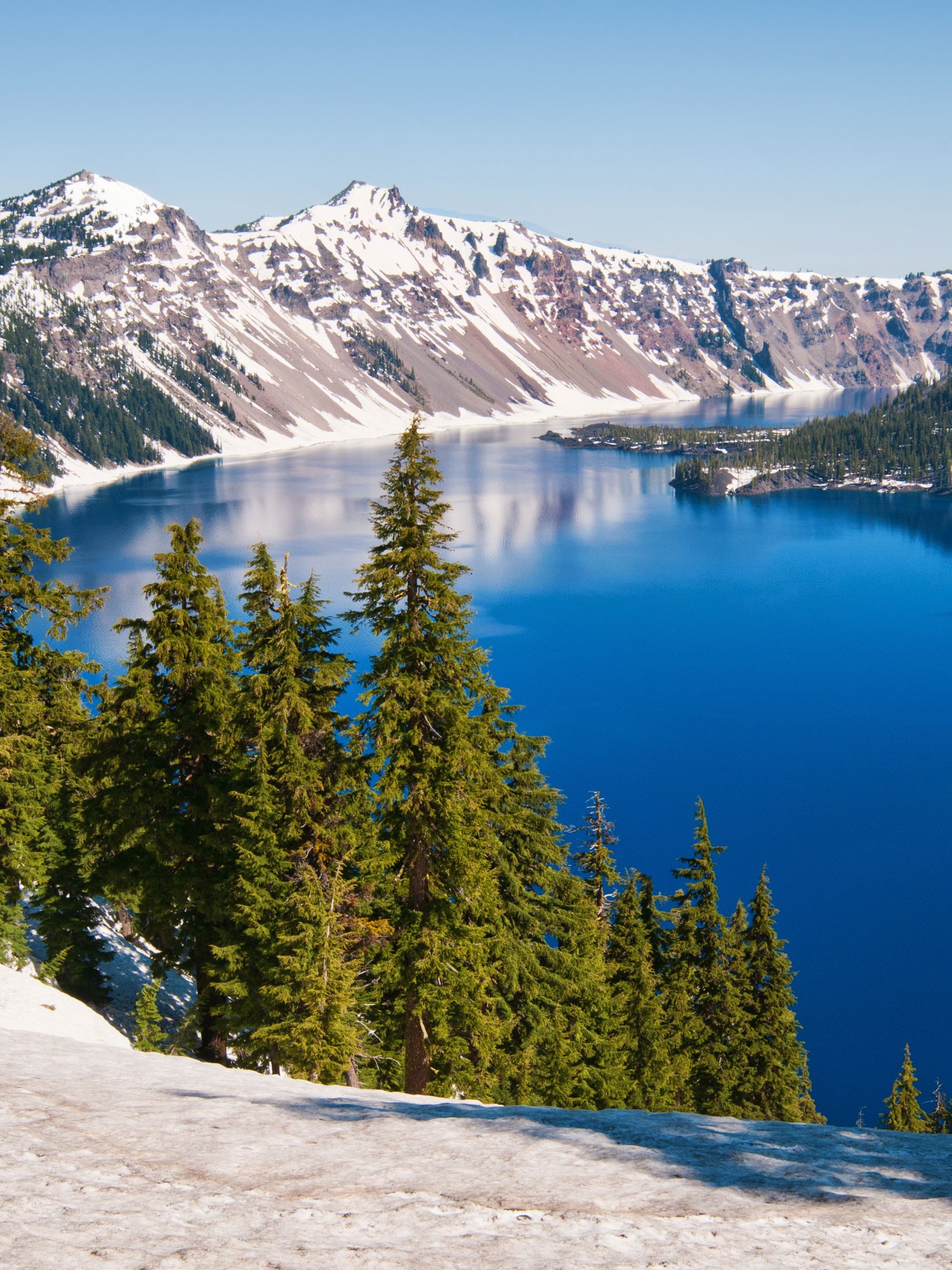 view of crater lake from the shore of crater lake national park