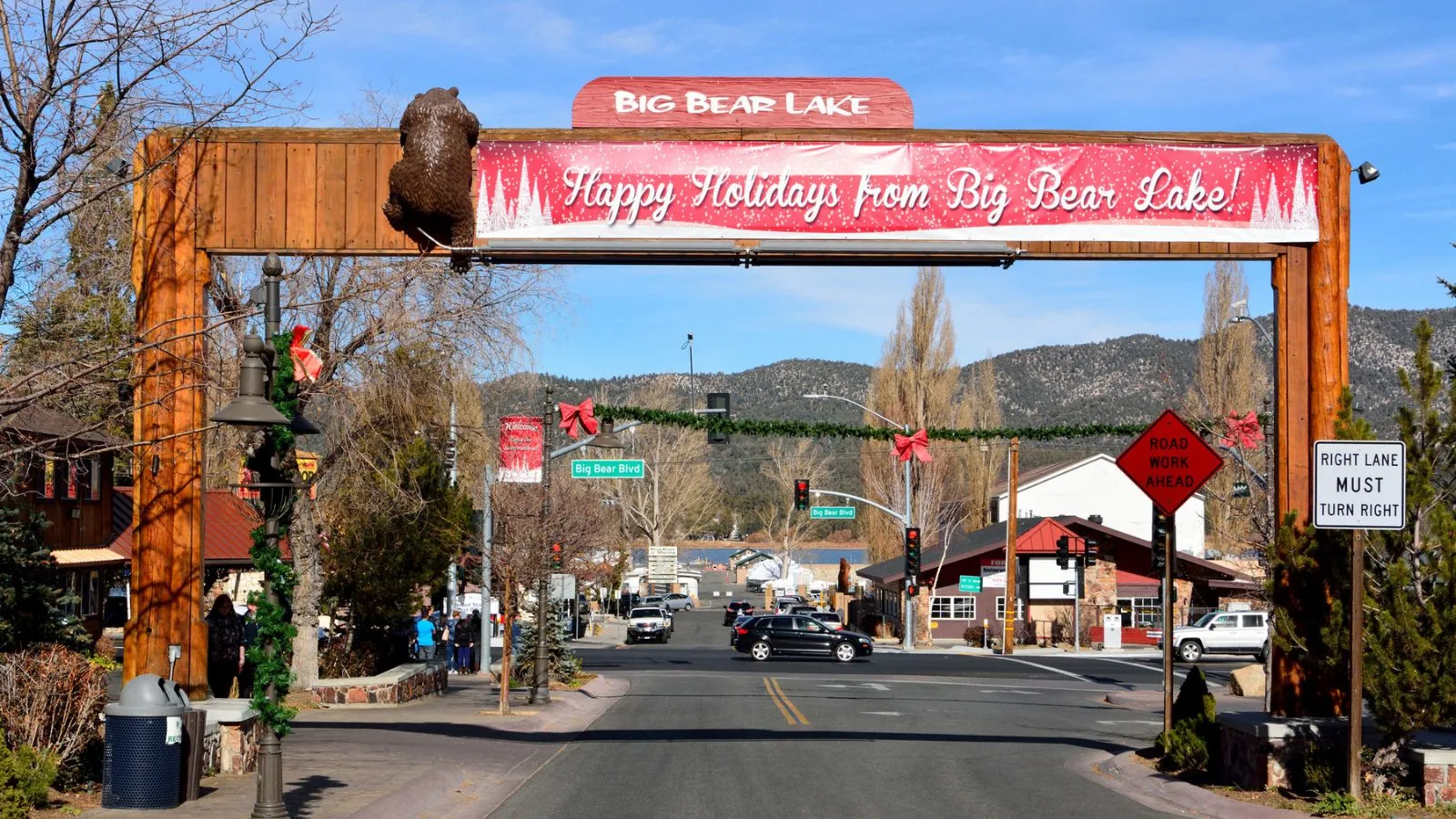 welcome town holiday sign at big bear lake california