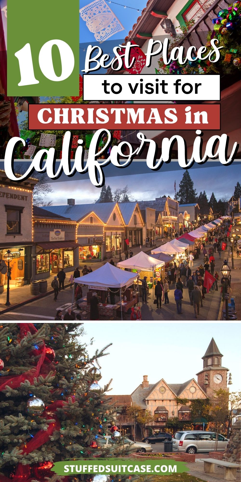 collage christmas towns in california with text overlay