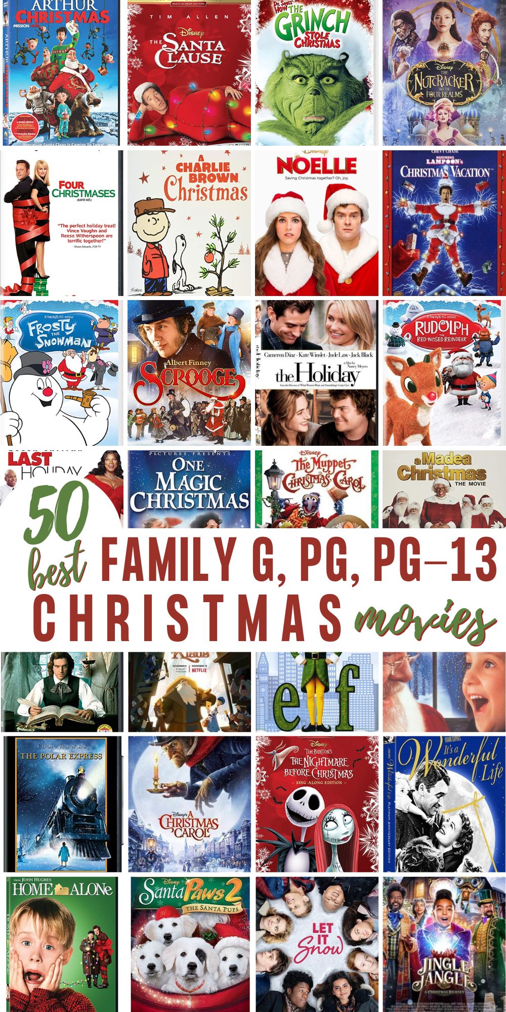 collage of the best kids christmas movies for family movie night g pg and pg-13