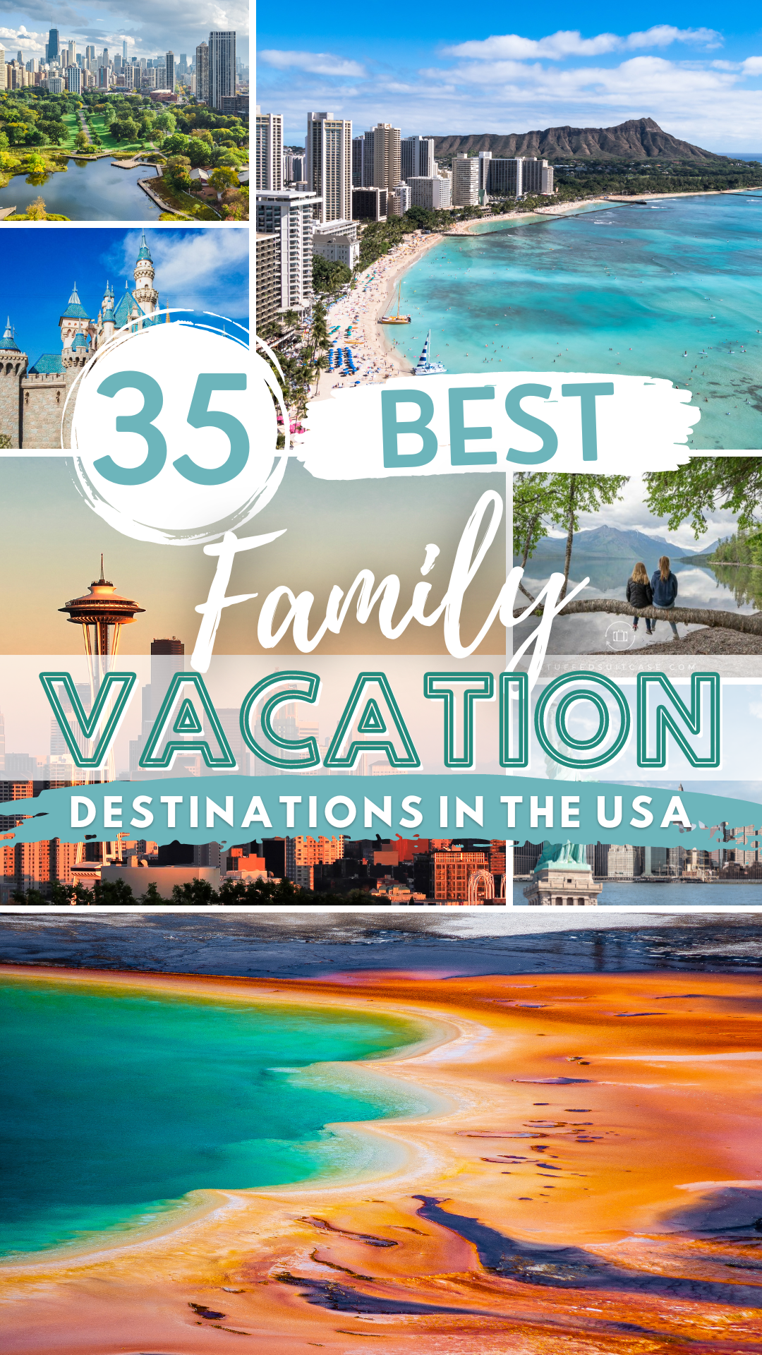 best family vacation spots in the United States - image collage with text overlay