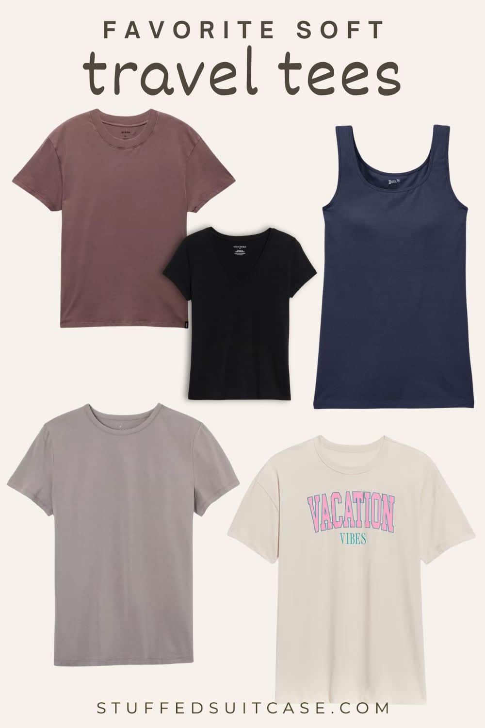 collage of my favorite travel shirts to wear on a plane