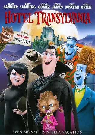 Movie poster for Sony Pictures' Hotel Transylvania, featuring Count Dracula and his monster friends in front of his castle