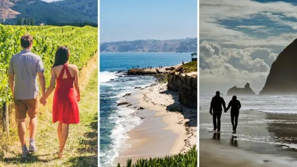 collage of romantic getaways west coast destinations