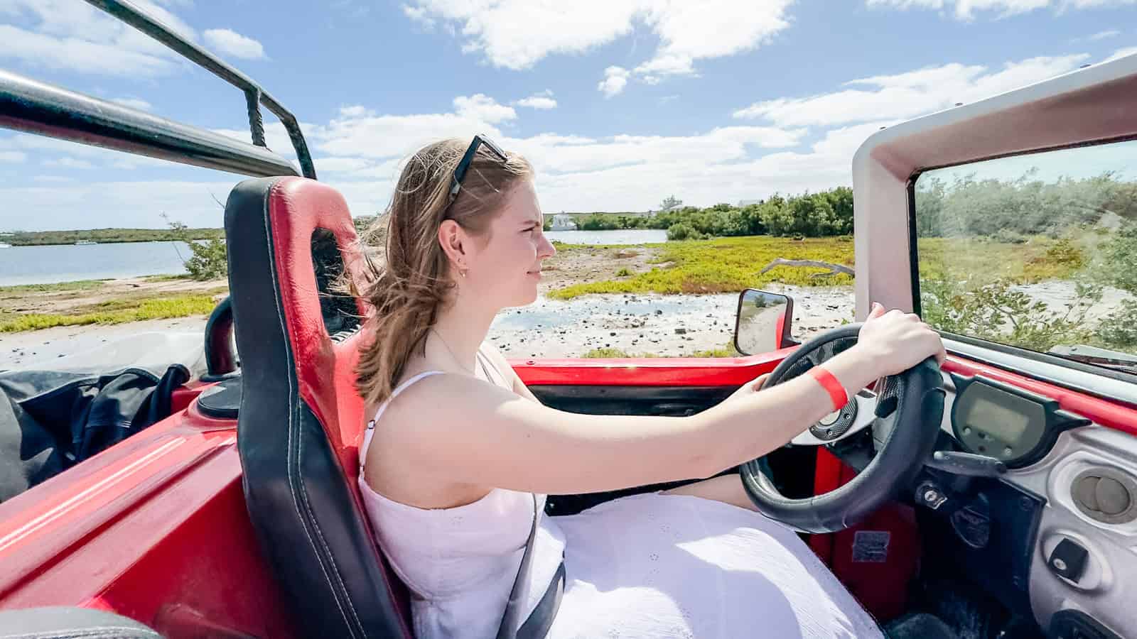 driving a mini electric hummer convertible on grand turk cruise excursion