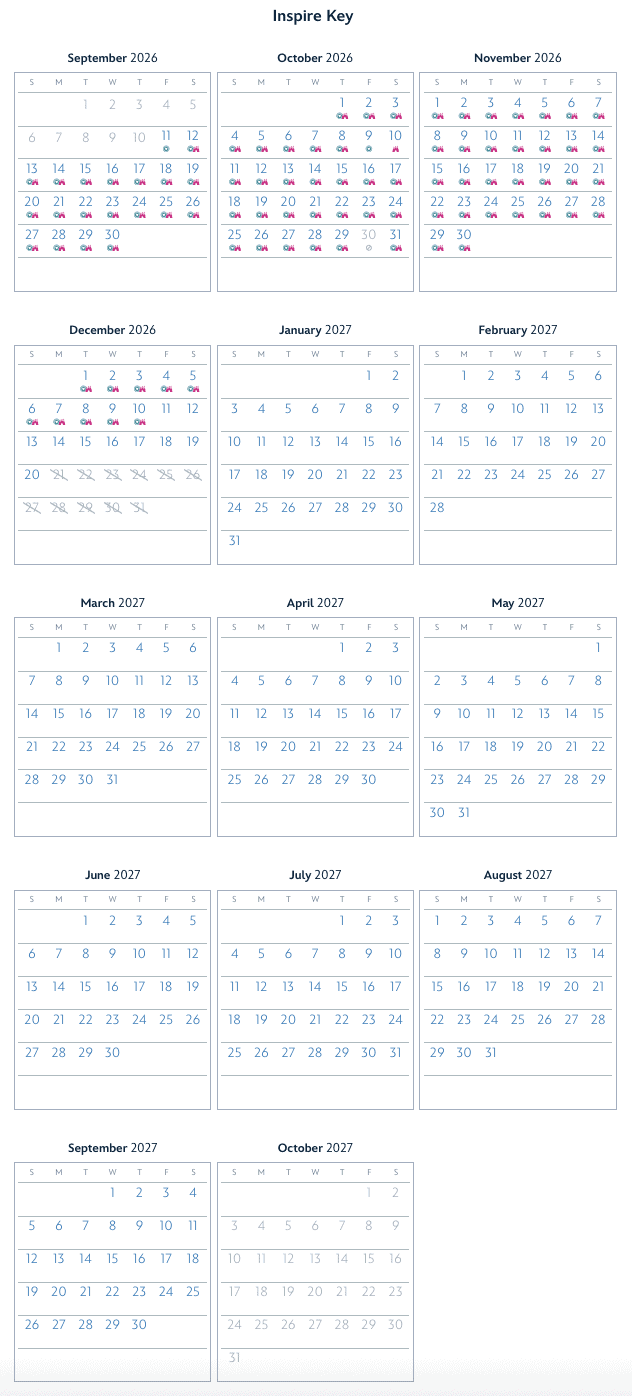 blockout calendar for disneyland inspire key