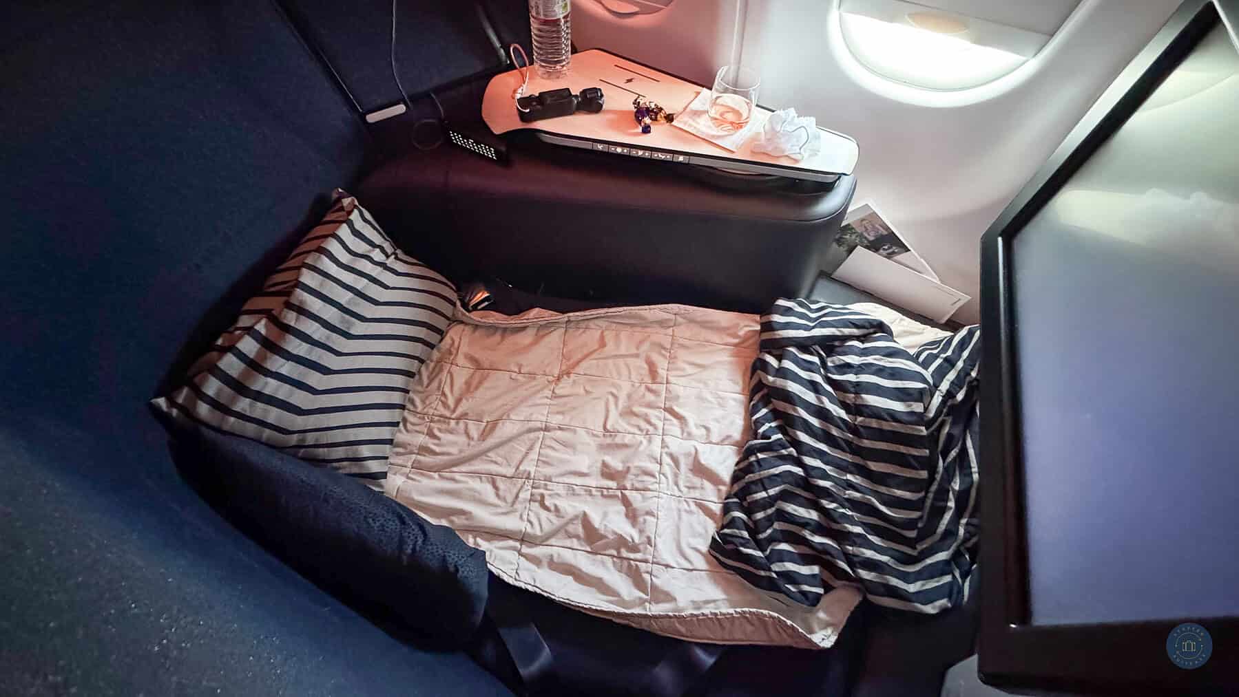 finnair airlounge made into a bed