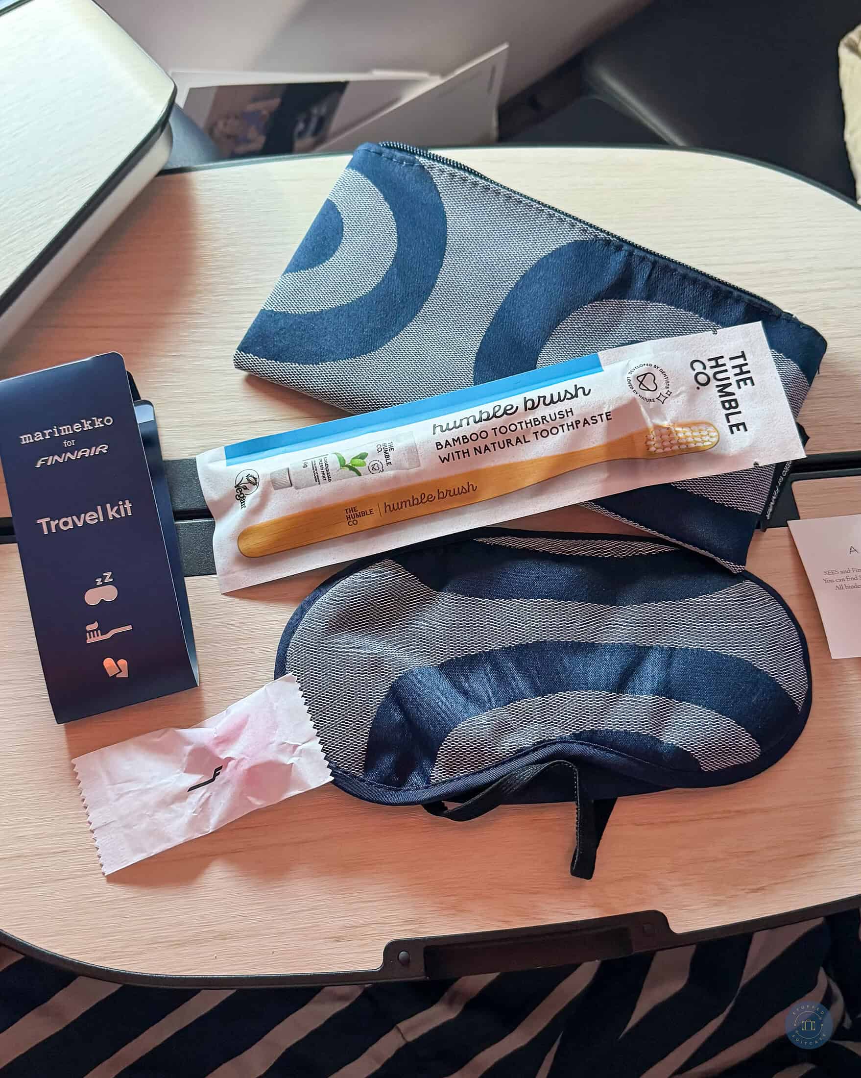 amenity kit on finnair business class flight